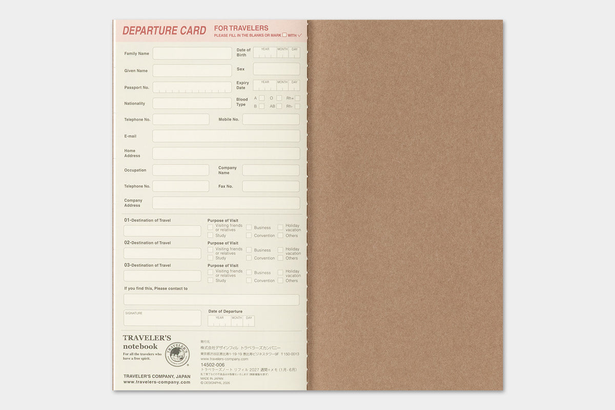 Travelers Notebook - 2027 Kalender, Weekly + Memo regular size
