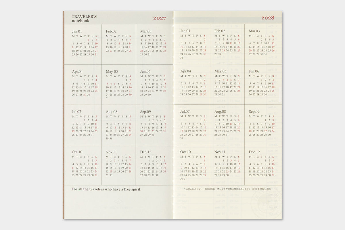 Travelers Notebook - 2027 Kalender, Weekly + Memo regular size