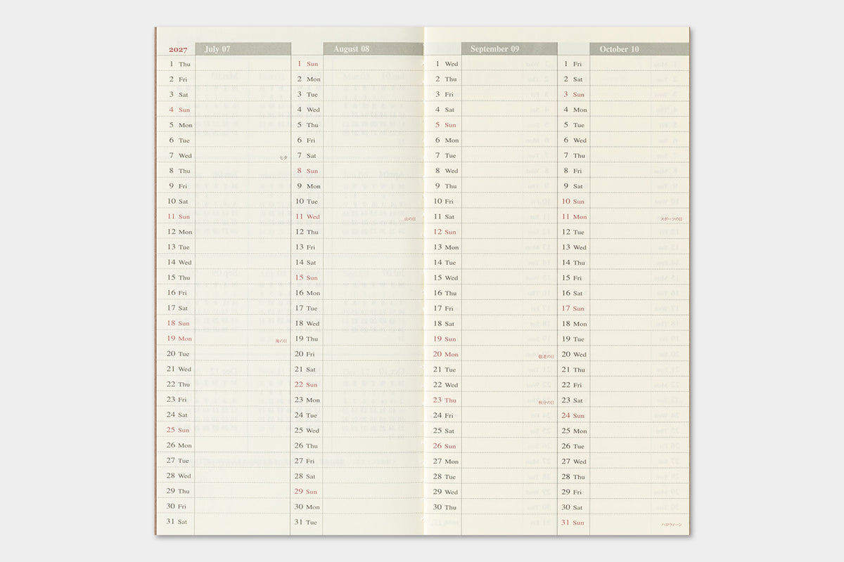 Travelers Notebook - 2027 Kalender, Weekly + Memo regular size