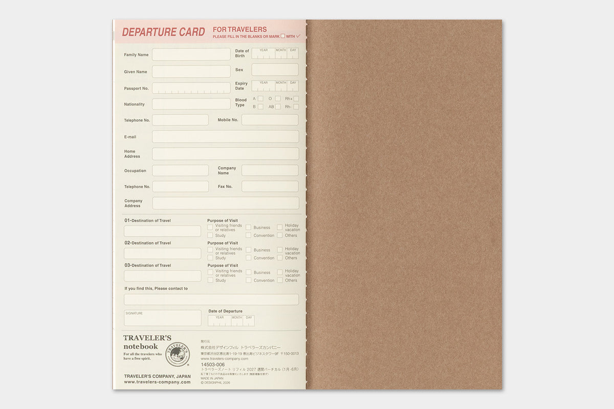 Travelers Notebook - 2027 Kalender, Weekly Vertical regular size