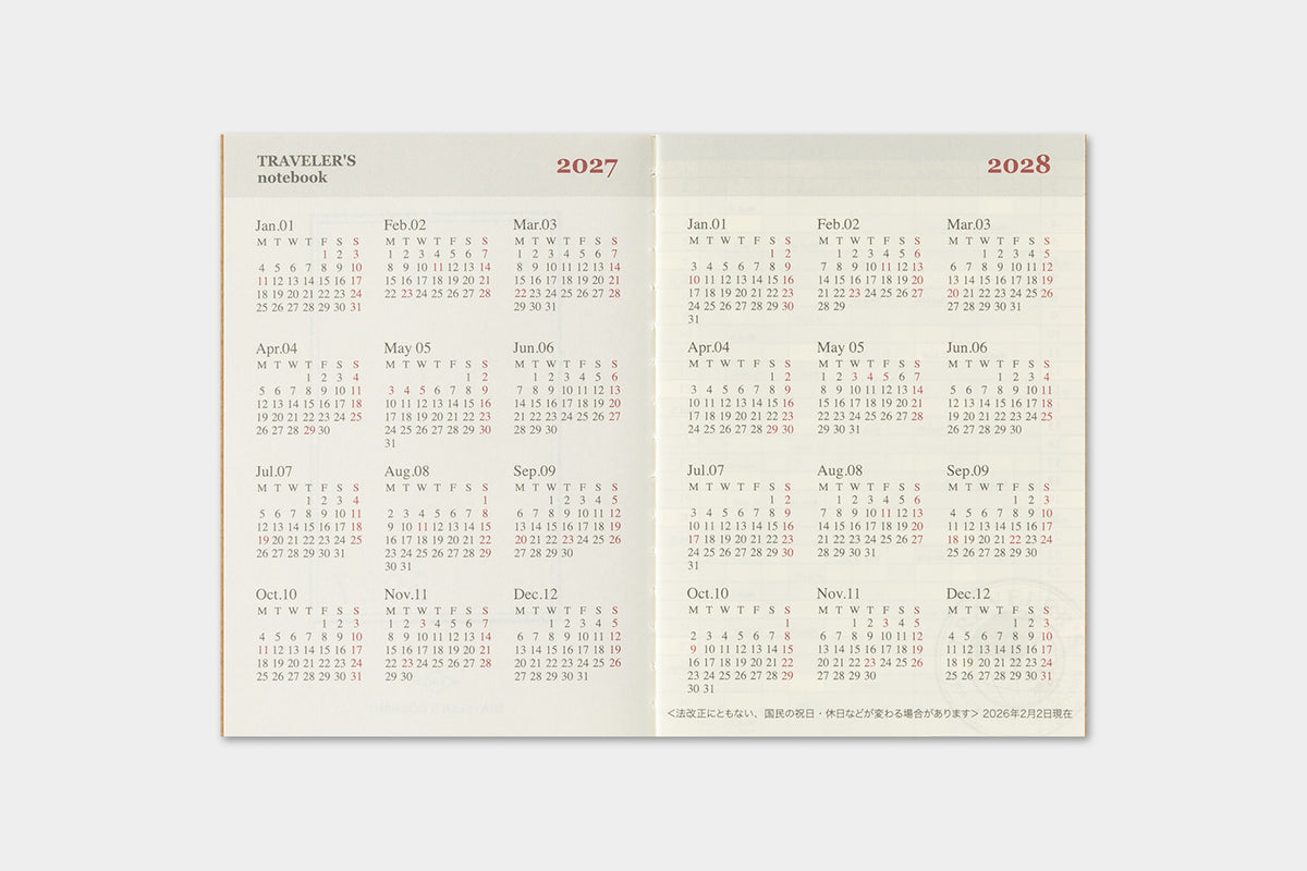 Travelers Notebook - 2027 Kalender, Monthly passport size