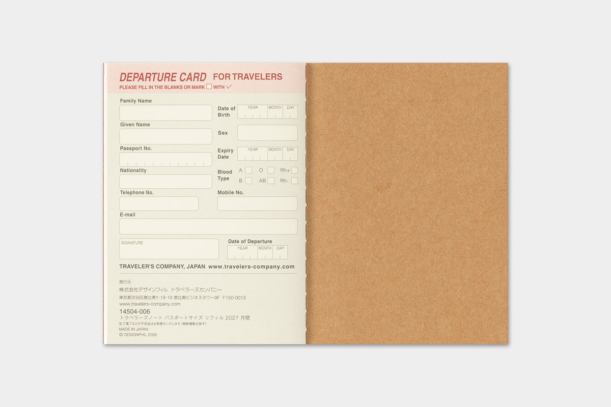 Travelers Notebook - 2027 Kalender, Monthly passport size