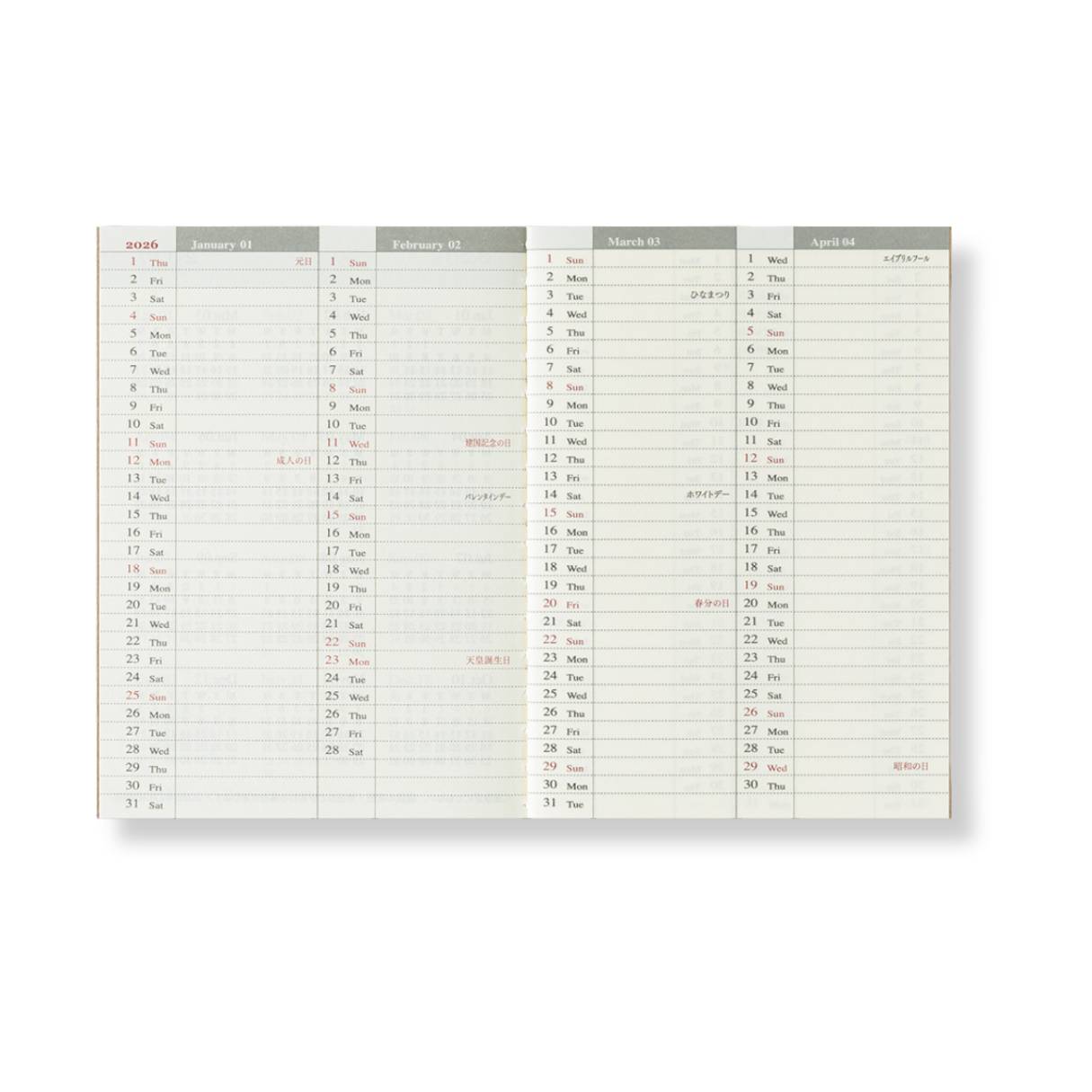 Traveler's Notebook Company - Passport - 2026 Calendar Weekly