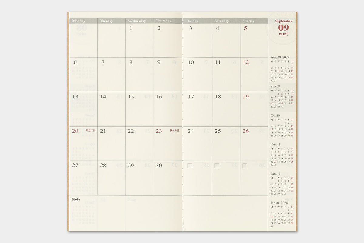 Travelers Notebook - 2027 Kalender, Monthly regular size