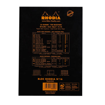 Rhodia - Notizblock A5 No. 16 liniert mit Rand, schwarz