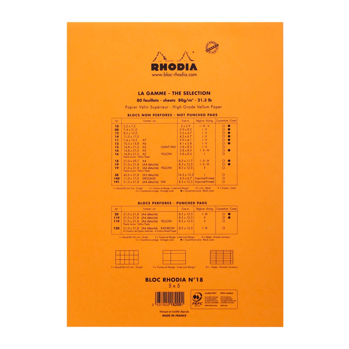 Rhodia - Notizblock A4 No. 18 kariert, orange