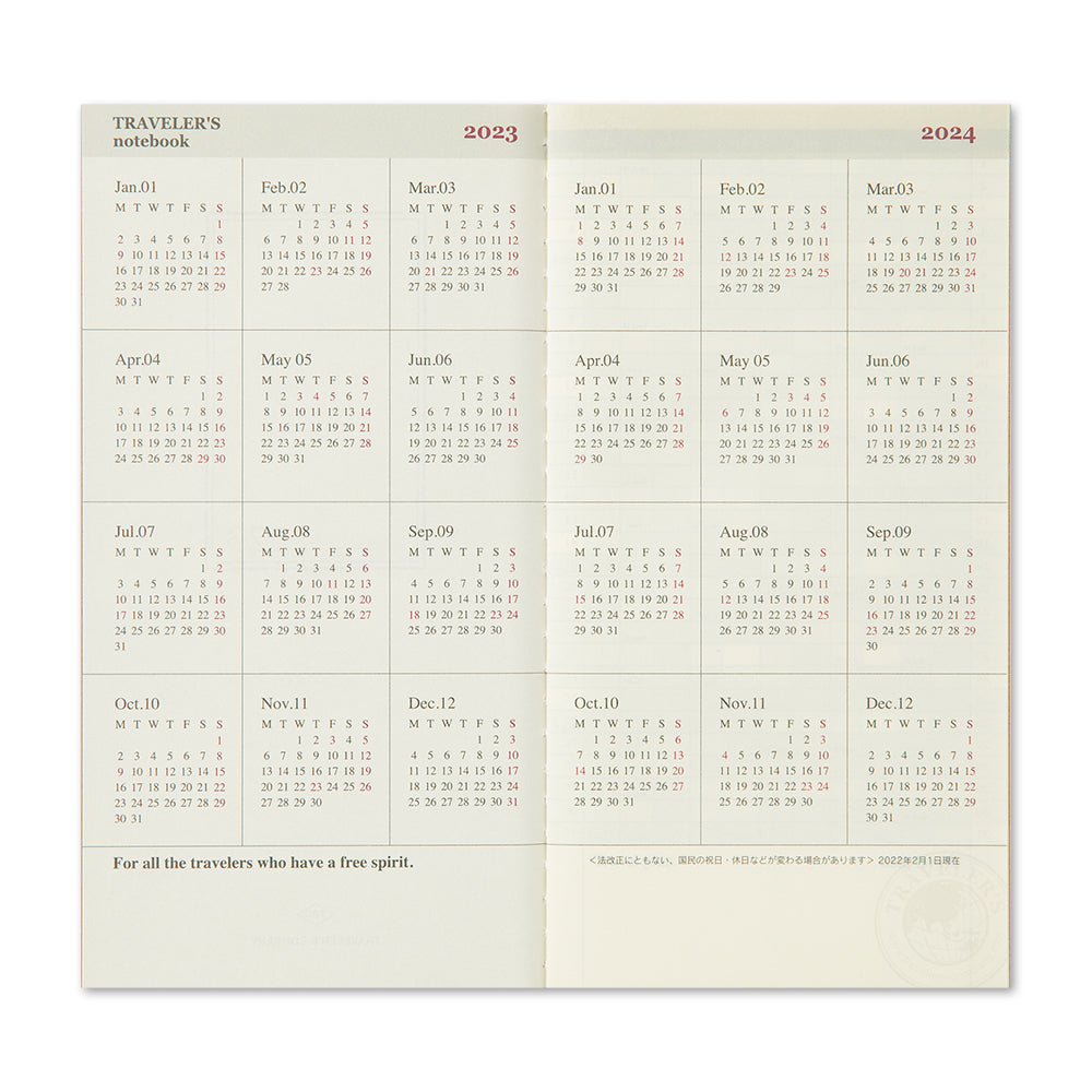 Traveler&#39;s Notebook Company - Kalender 2023 - Monthly Refill Regular