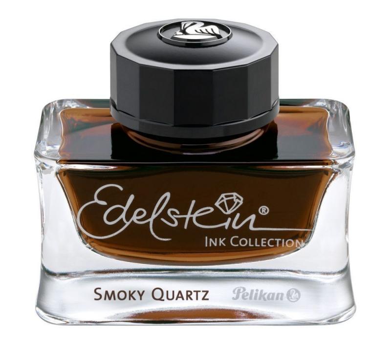 Edelstein Tinte Smoky Quartz von Pelikan in einer schönen eckigen Glasflasche.