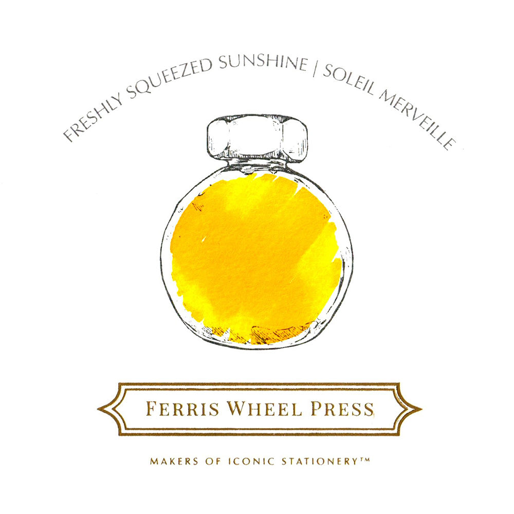 Swatch von Ferris Wheel Freshly Squeezed Sunshine in einer gezeichneten Glasflasche.