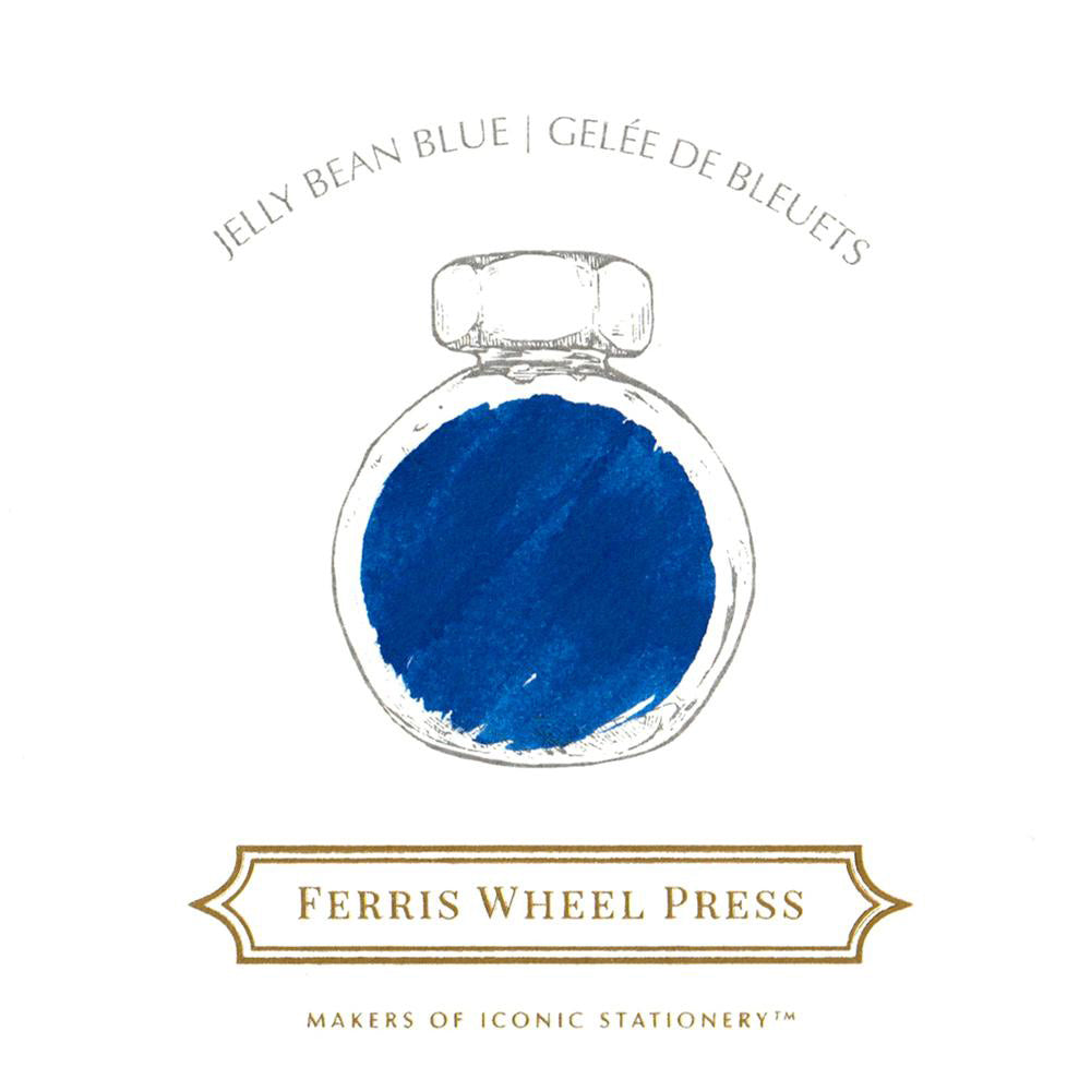Swatch von Ferris Wheel Jelly Bean Blue in einem gezeichneten Tintenglas.